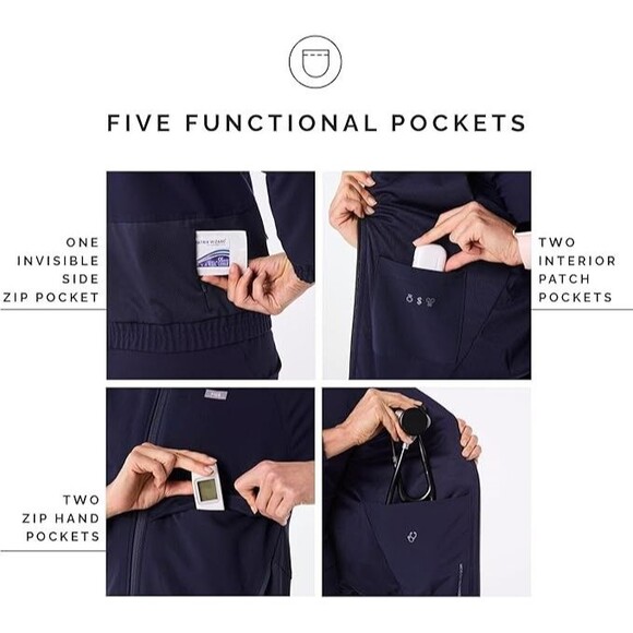 Figs Sydney Scrub Jacket Womens Navy Performance Full Zip Medical XS $98 - Picture 5 of 11